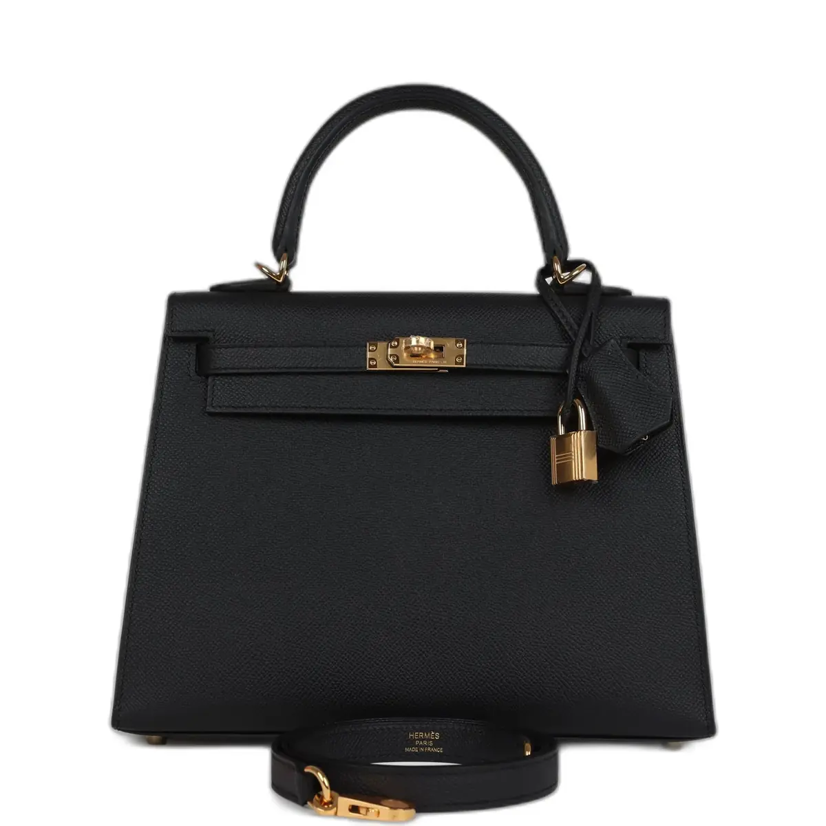 hermes Hermes Kelly Sellier 25 Black Epsom Gold Hardware