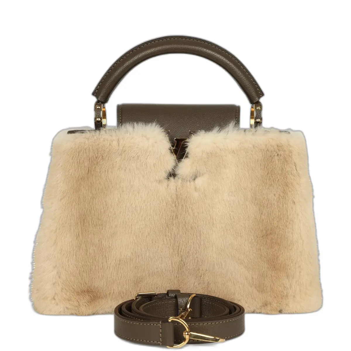Louis Vuitton Louis Vuitton Capucines BB Olive Green Taurillon Leather and Beige Mink Gold Hardware