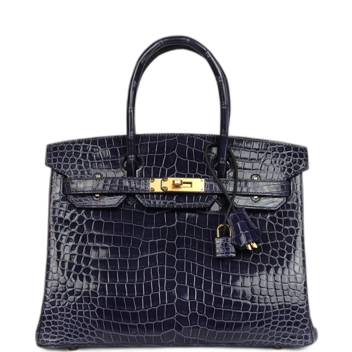 hermes Pre-owned Hermes Birkin 30 Bleu Encre Shiny Porosus Crocodile Gold Hardware