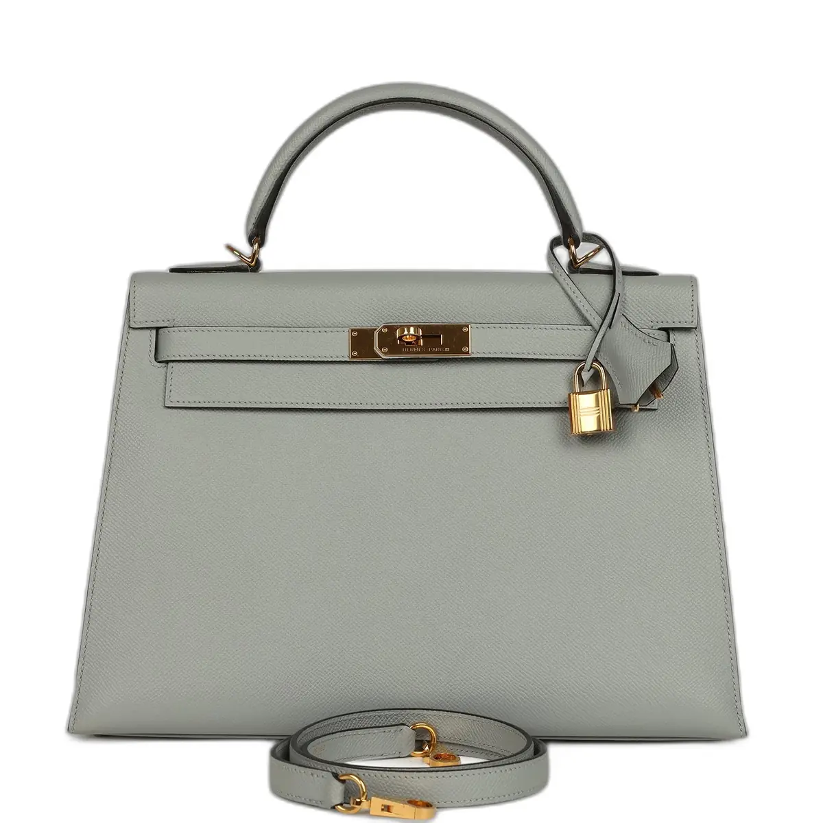 hermes Pre-owned Hermes Kelly Sellier 32 Bleu Glacier Epsom Gold Hardware