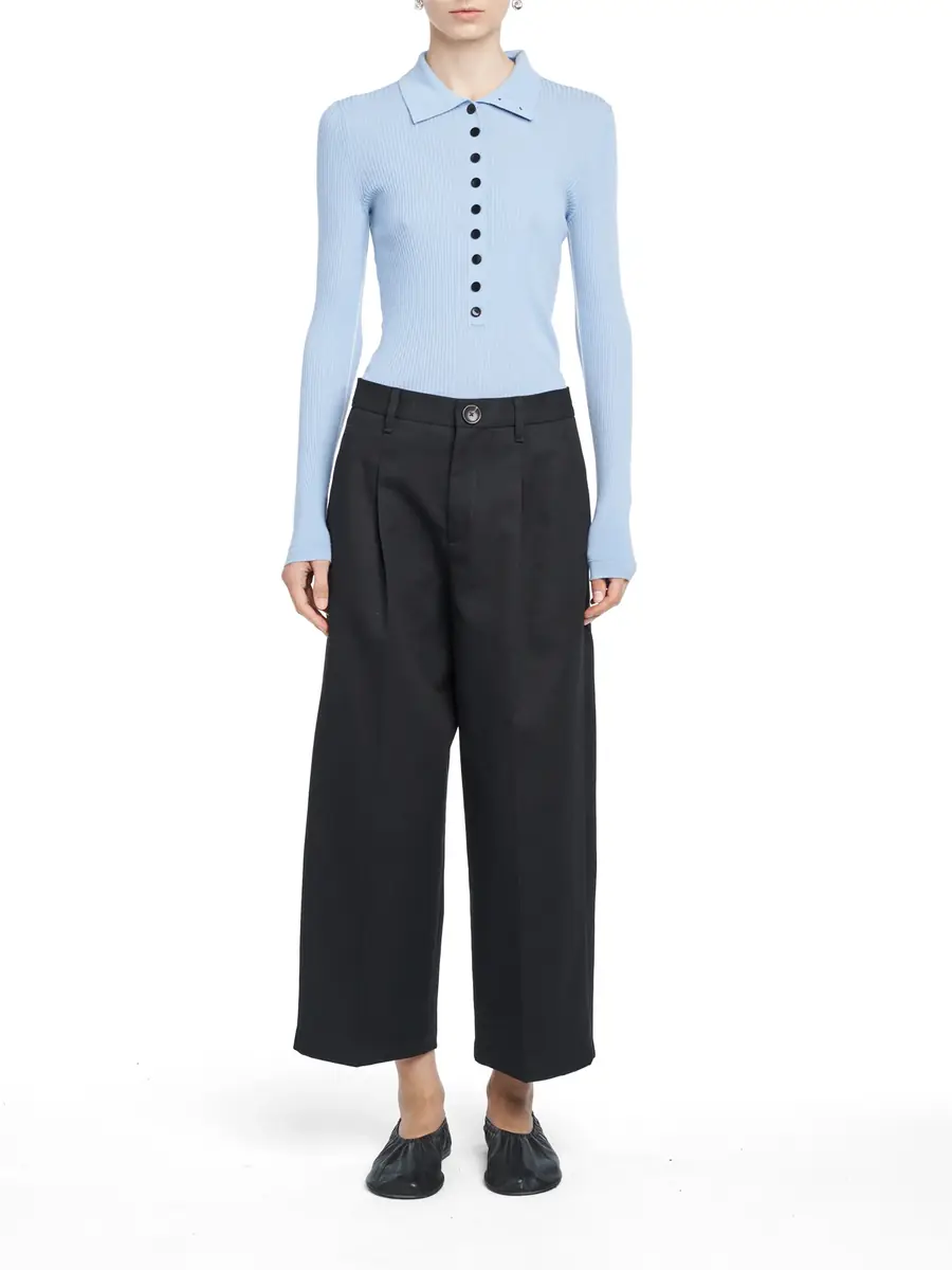 Maria McManus Merino Wool Long Sleeve Tiny Button Polo