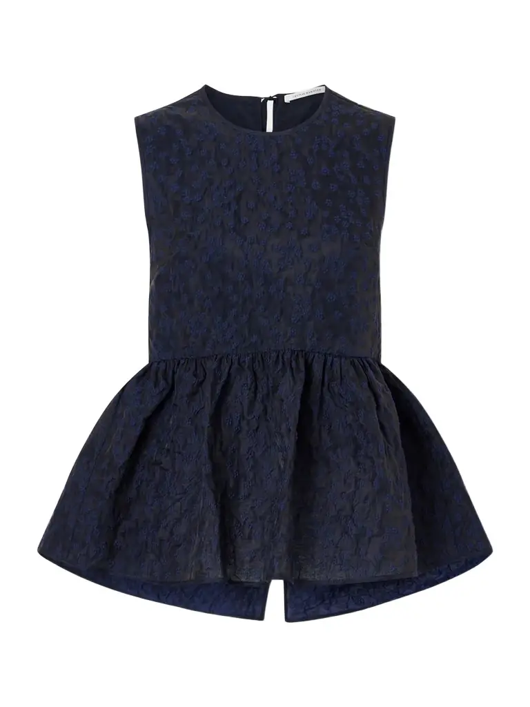 Cecilie Bahnsen Margueritte Embroidered Cotton-blend Cloqué Peplum Top