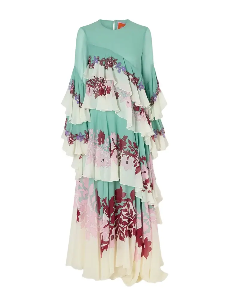 La DoubleJ Naiad Asymmetric Ruffled Silk-chiffon Maxi Dress