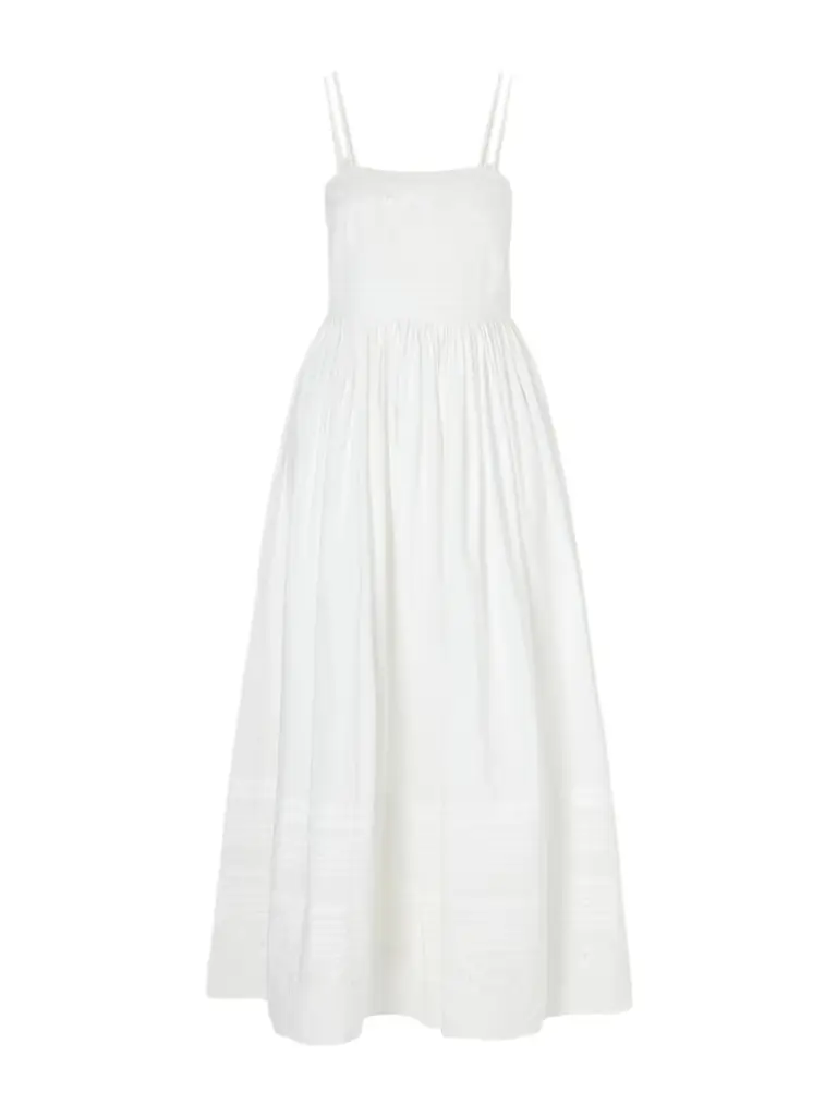 BODE Chamomile Pintucked Embroidered Cotton-poplin Midi Dress