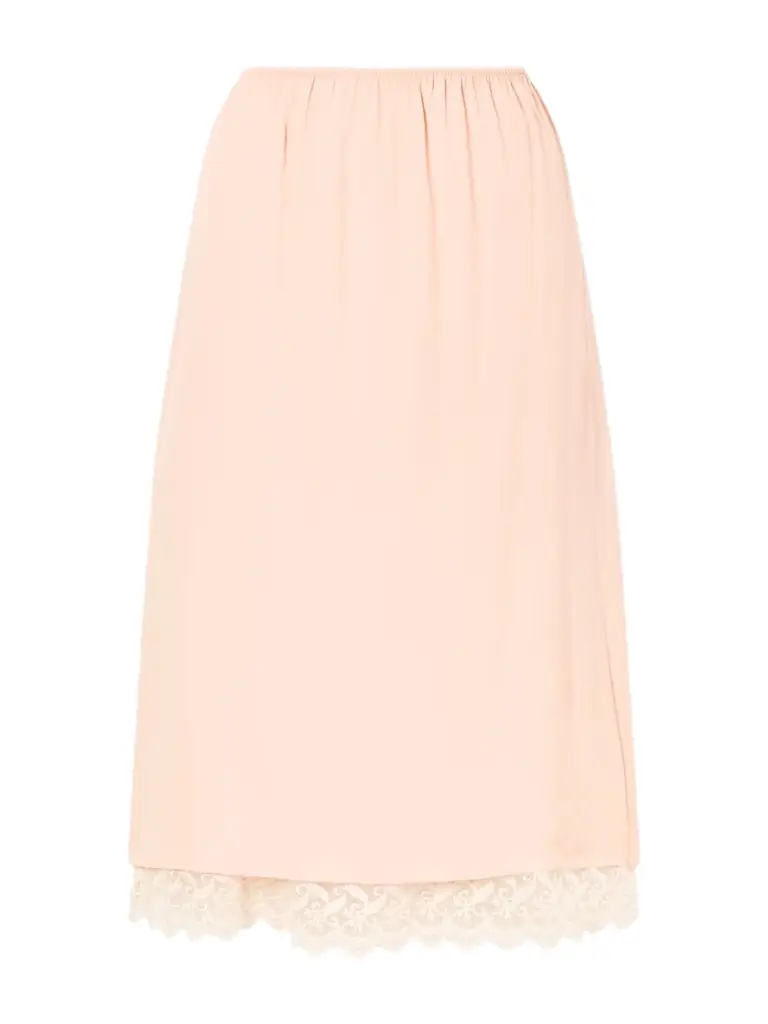 Simone Rocha Layered Lace-trimmed Crepe De Chine Midi Skirt