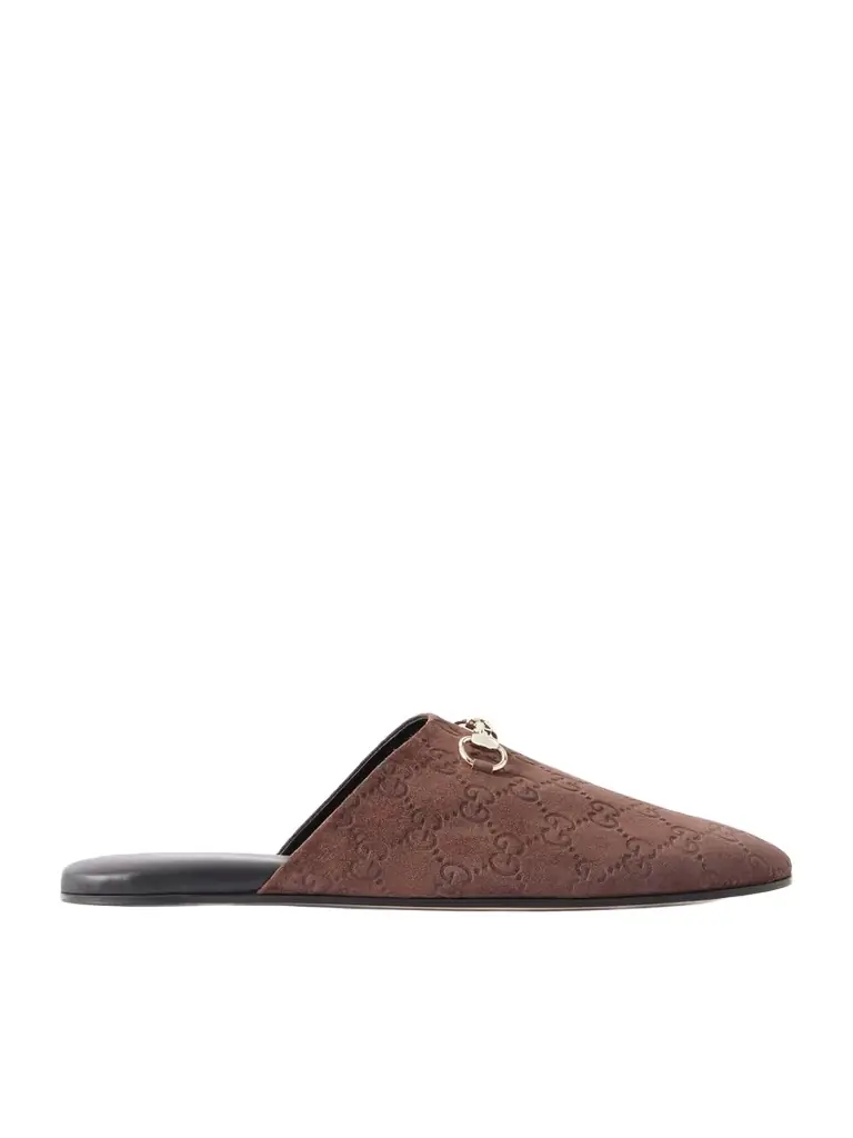 Gucci Horsebit-detailed Debossed Suede Slippers