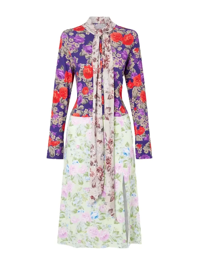 Acne Studios Scarf-detailed Floral-print Crepe Midi Dress