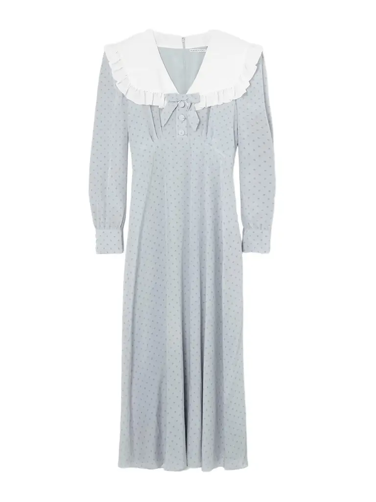 Alessandra Rich Bow-embellished Ruffled Polka-dot Silk Crepe De Chine Midi Dress