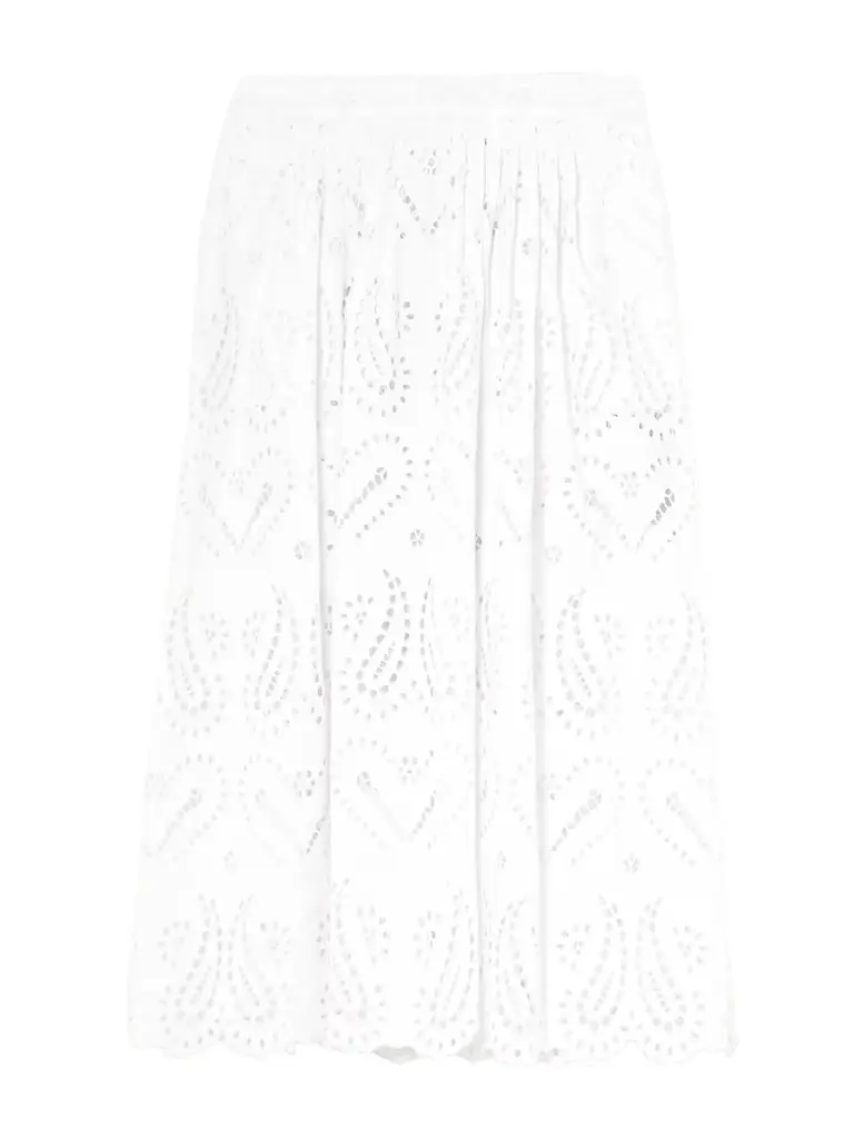 Etro Pleated Scalloped Broderie Anglaise Cotton-blend Poplin Midi Skirt