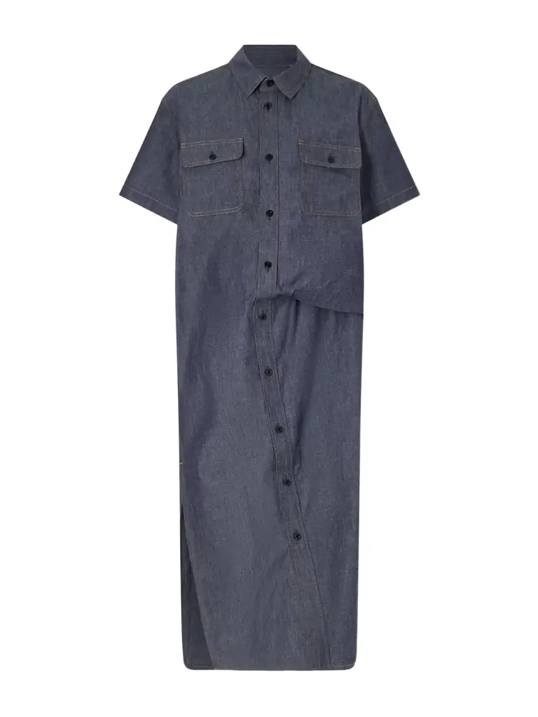 Sacai Gathered Denim Midi Dress