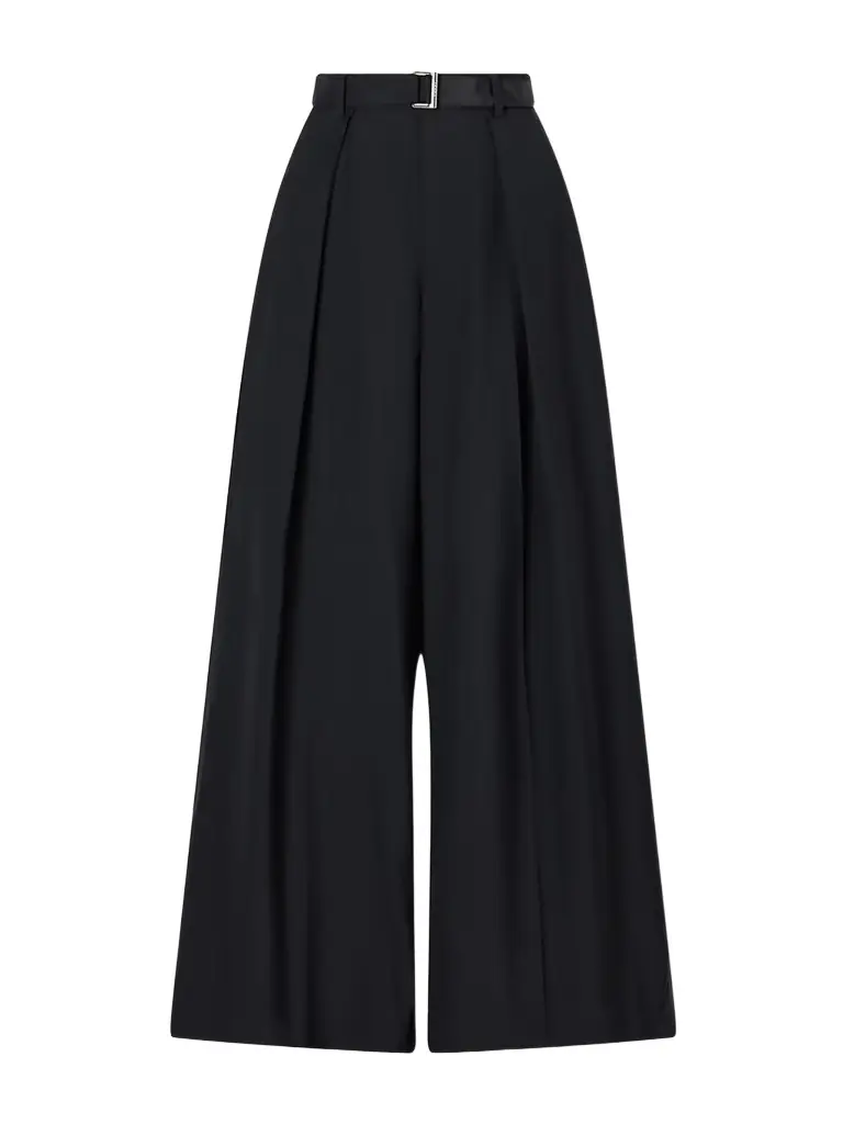 Sacai Belted Pleated Crepe Wide-leg Pants