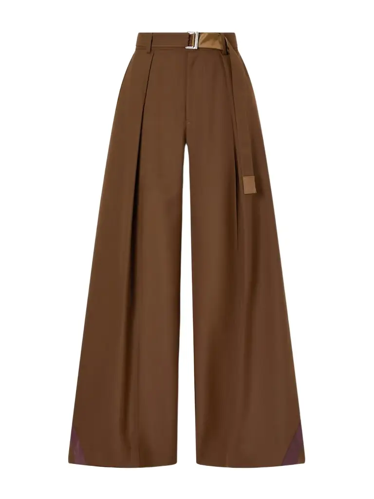 Sacai Belted Pleated Crepe Wide-leg Pants