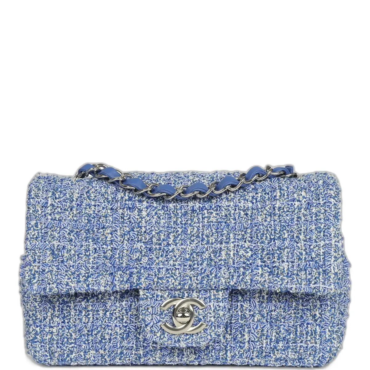 Chanel Chanel Mini Rectangular Flap Bag Blue and White Tweed Silver Hardware