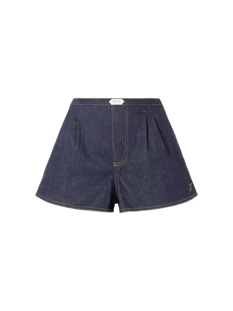 Jacquemus Amelo Embroidered Pleated Denim Shorts