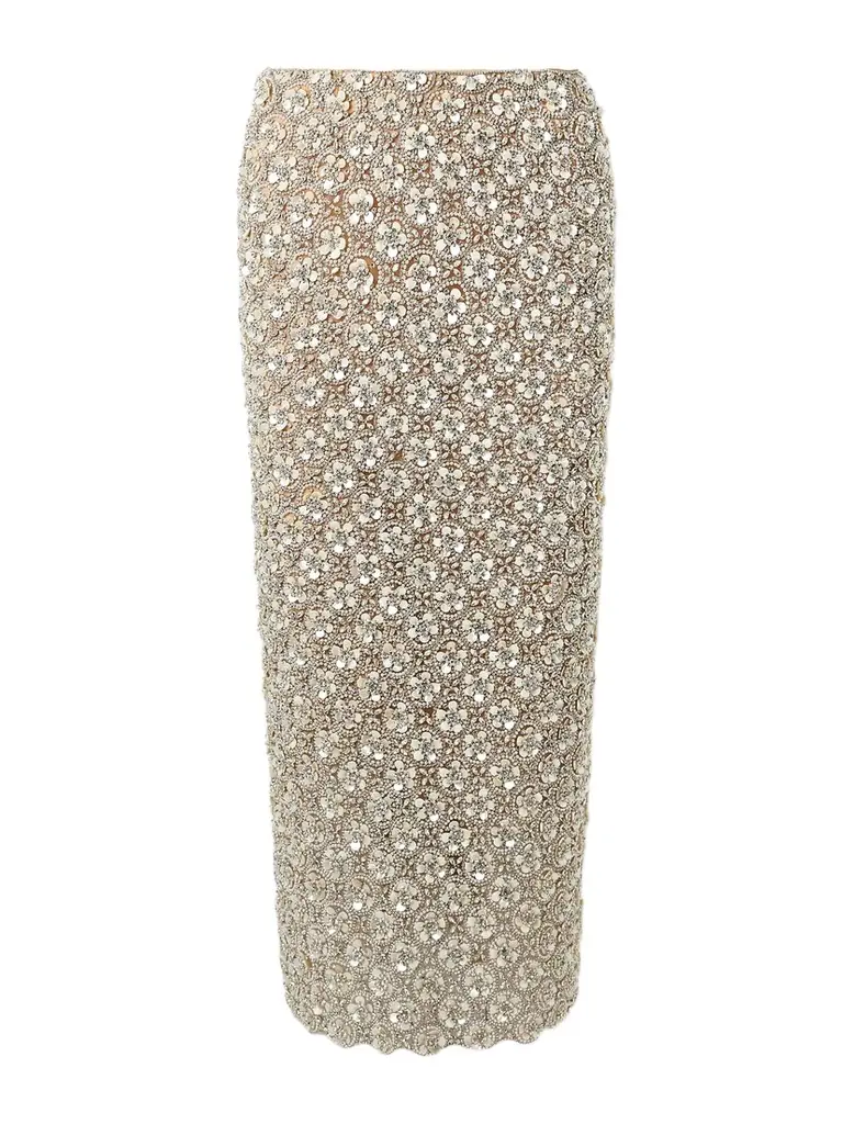 Oscar de la Renta Embellished Tulle Midi Skirt