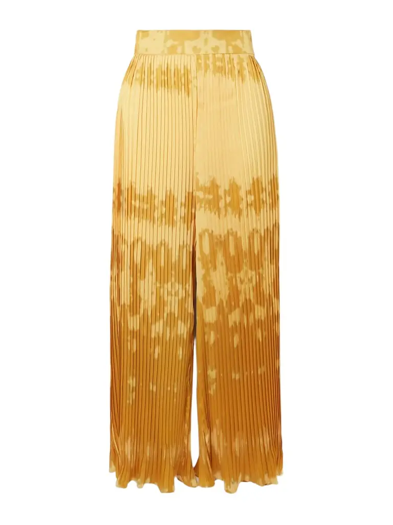 Dima Ayad Tie-dyed Plissé-satin Wide-leg Pants