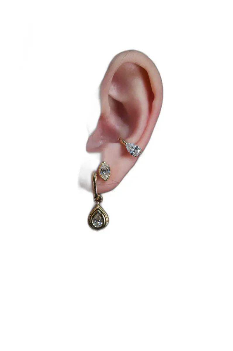 Wish Fine Jewelry 1.00ct Lab Diamond 14K Gold Pear Ear Cuff