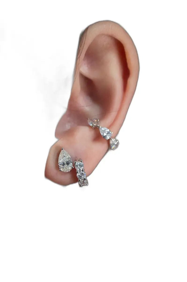 Wish Fine Jewelry 1.15ct Lab Diamond 14K Gold Three Stone Ear Cuff