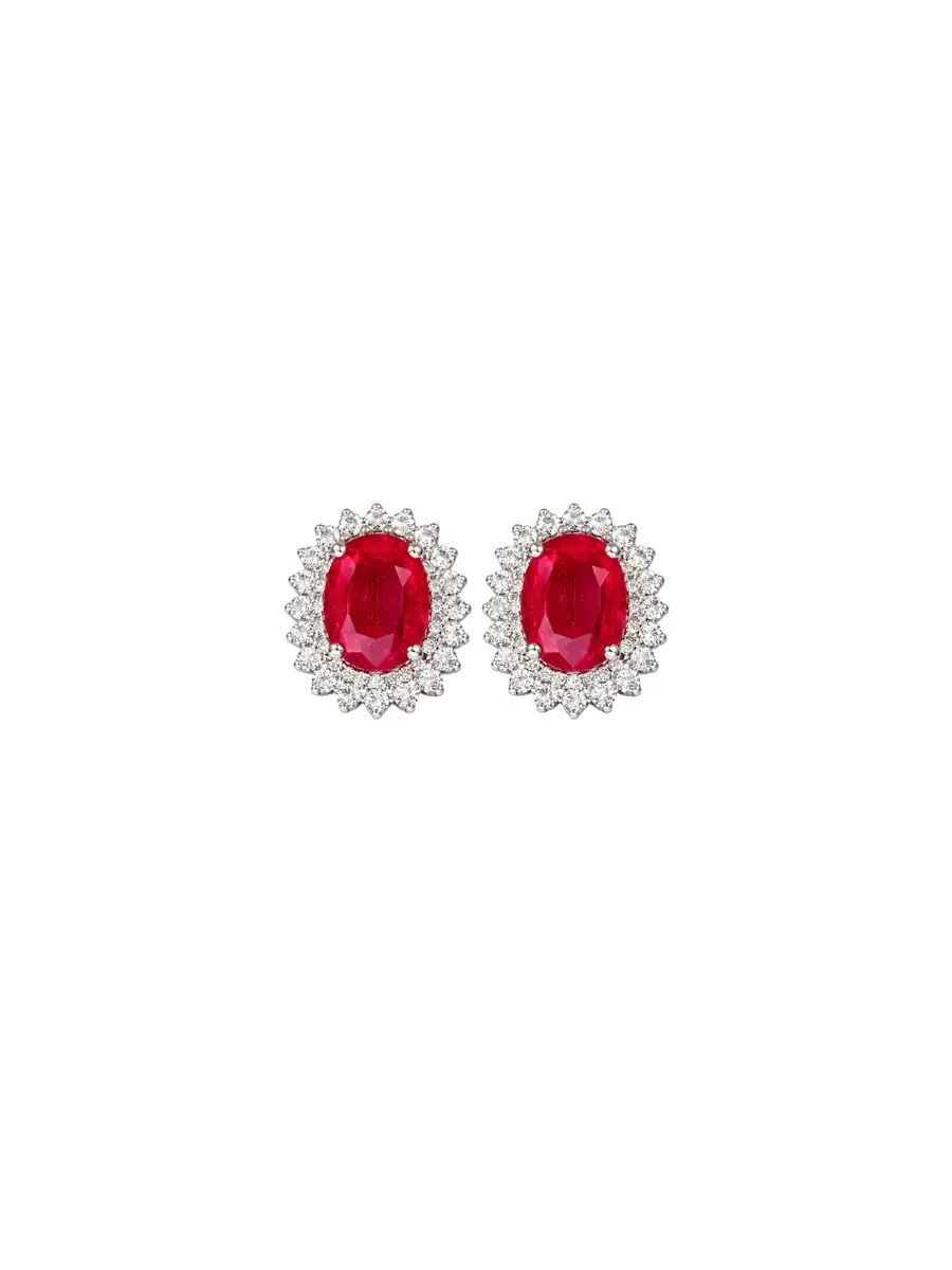 Wish Fine Jewelry 4.93ct Ruby Diamond 18K Gold Oval Stud Earrings