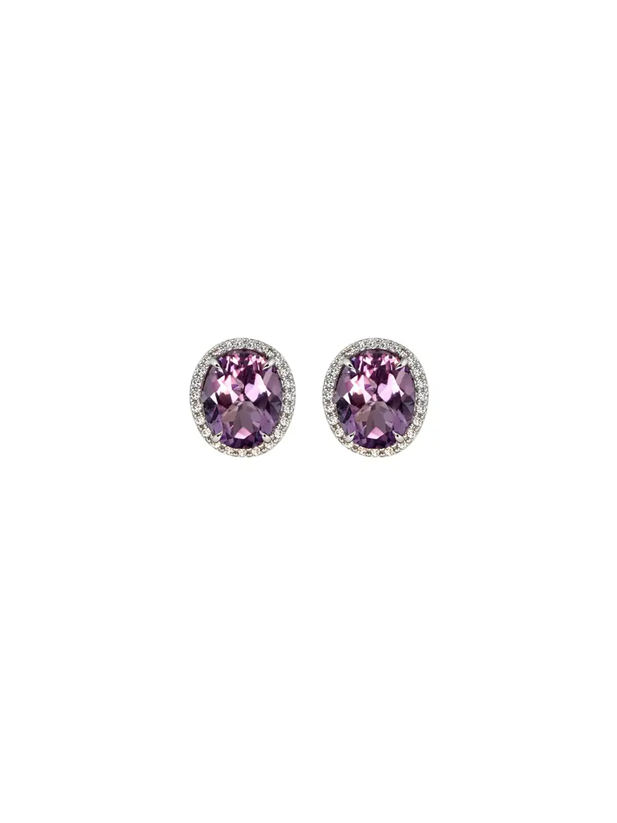 Wish Fine Jewelry 5.26ct Amethyst Diamond 18K Gold Halo Stud Earrings