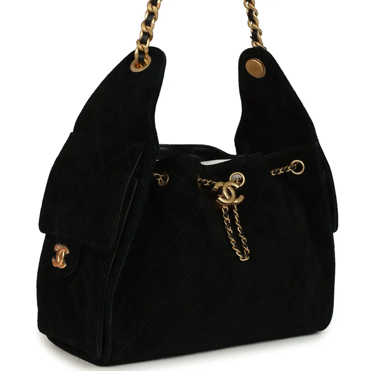 Chanel Chanel Small 25 Hobo Bag Black Suede Antique Gold Hardware - back view in Black