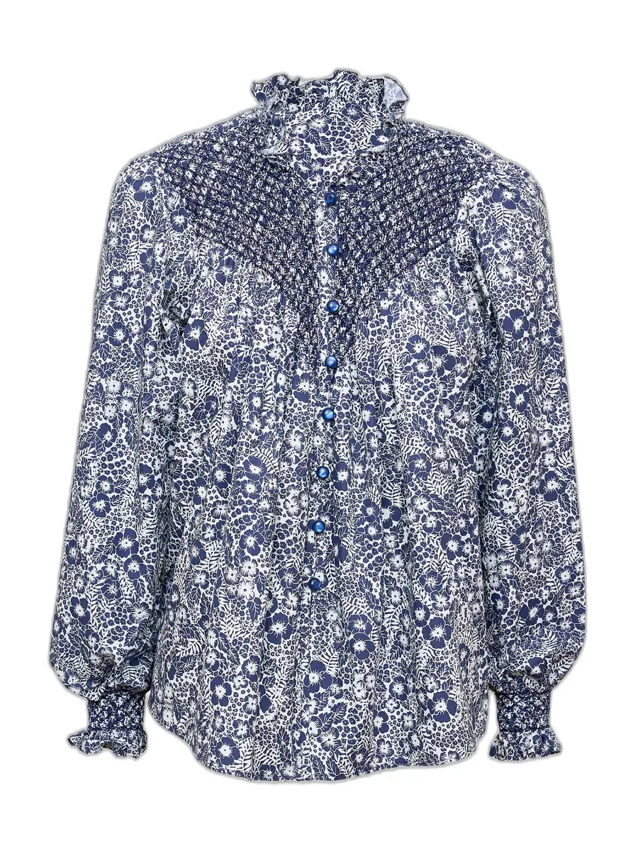 Loretta Caponi Milvia Smocked Cotton Blouse