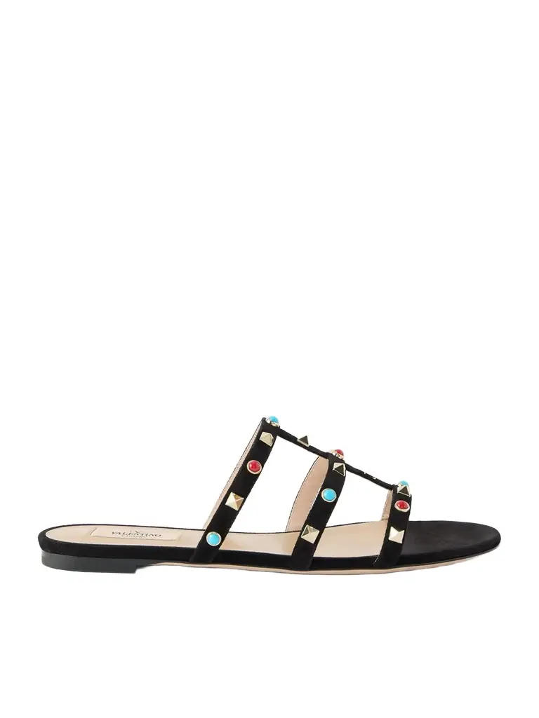 Valentino Garavani Rockstud Bead-embellished Suede Sandals