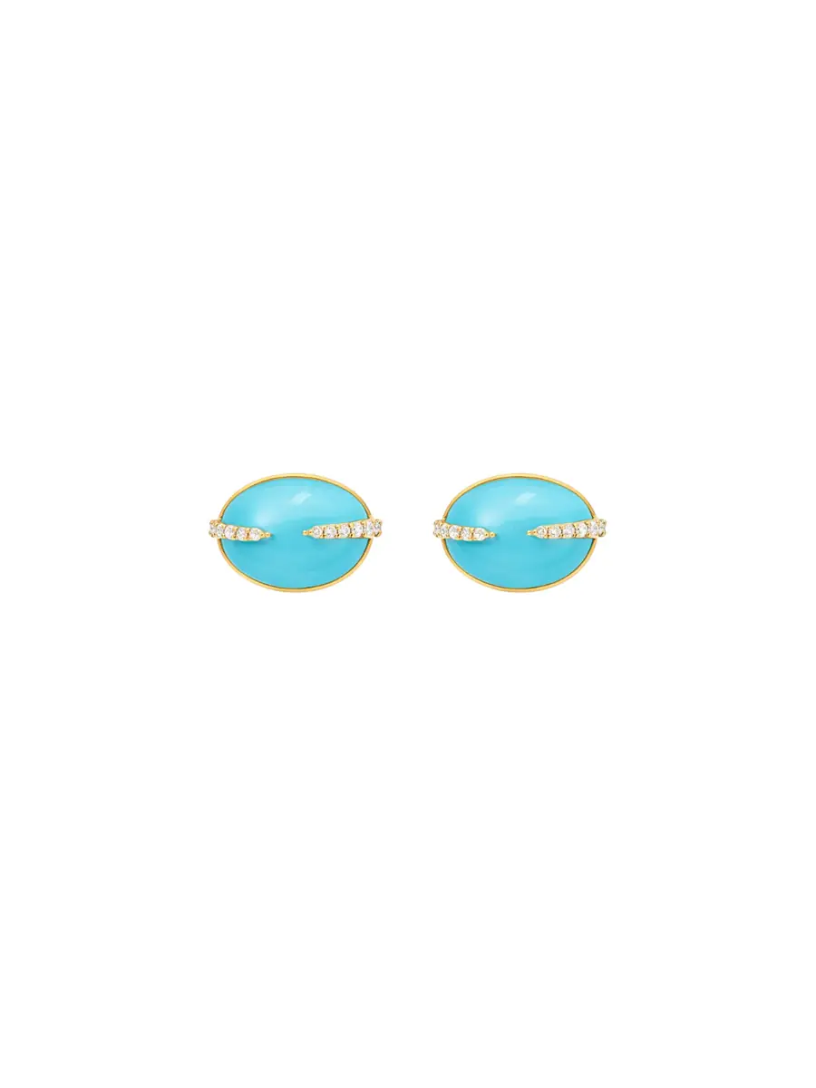Wish Fine Jewelry 10.08ct Turquoise Diamond 18K Gold Stud Earrings