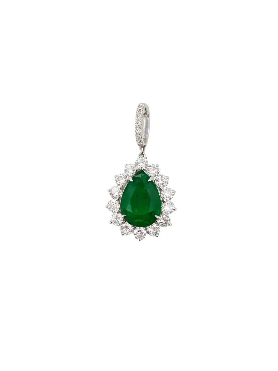 Wish Fine Jewelry 10.66ct Emerald Diamond 18K Gold Pear Halo Pendant
