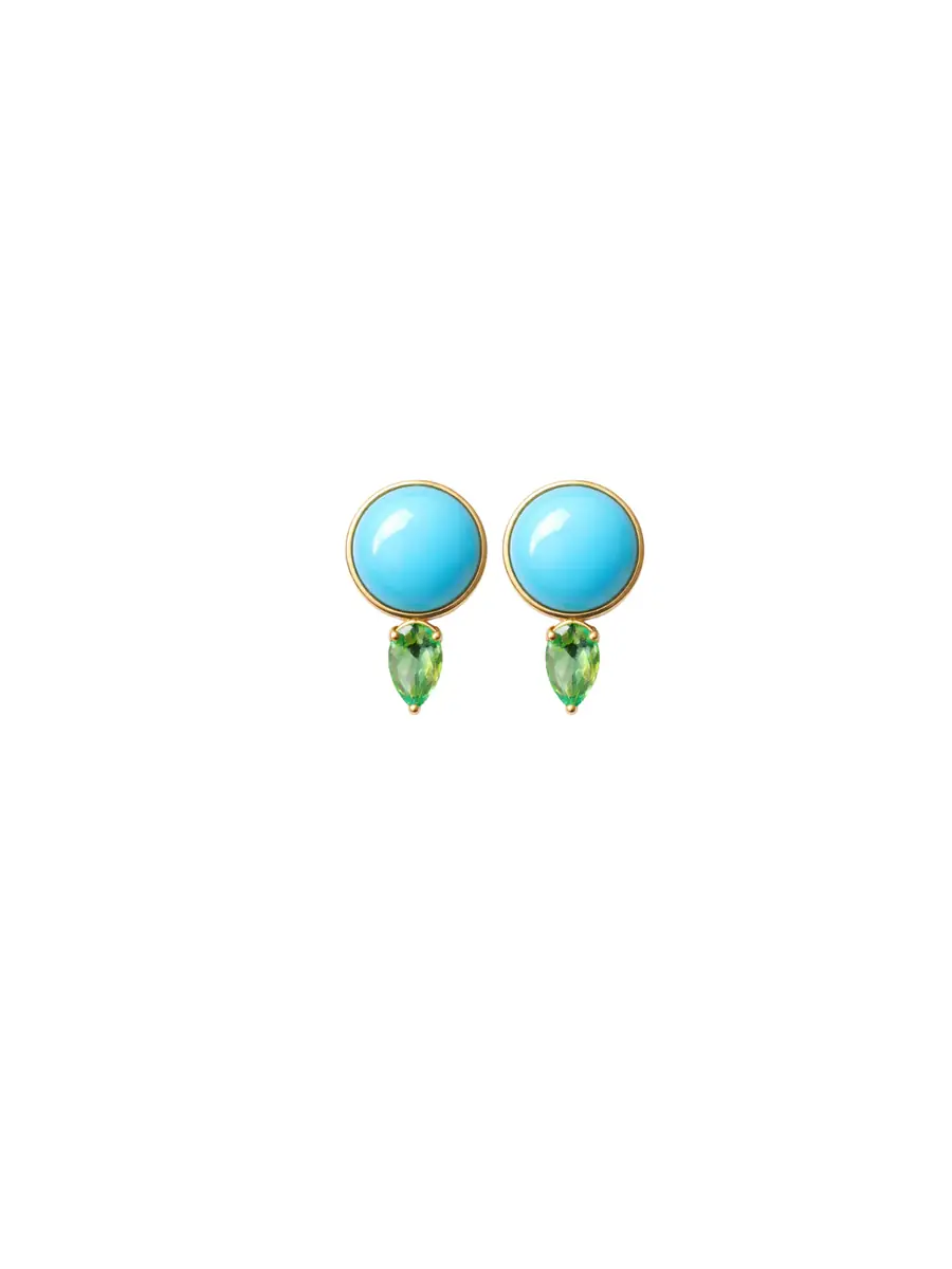 Wish Fine Jewelry 7.412ct Emerald Turquoise 18K Gold Stud Earrings