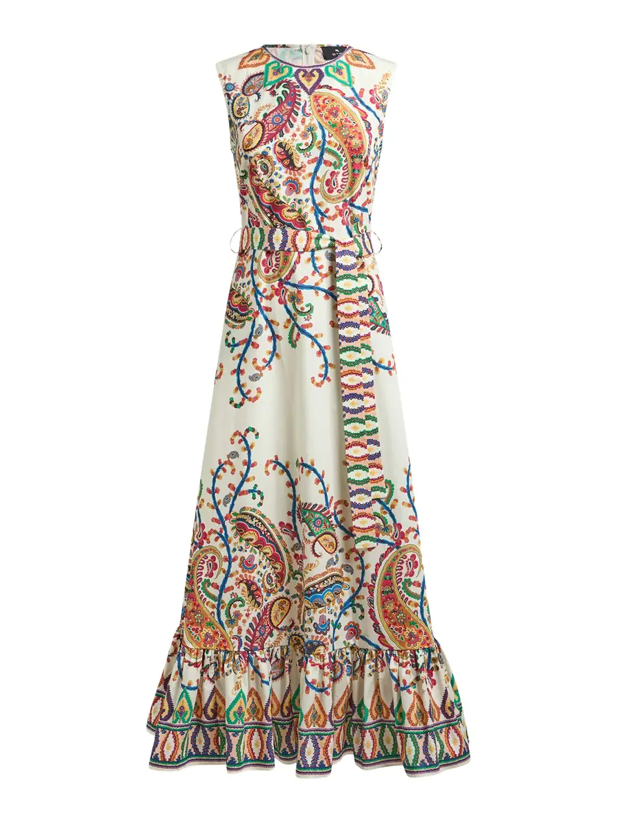 Etro Floral Paisley A-Line Cotton Flounced Maxi Dress