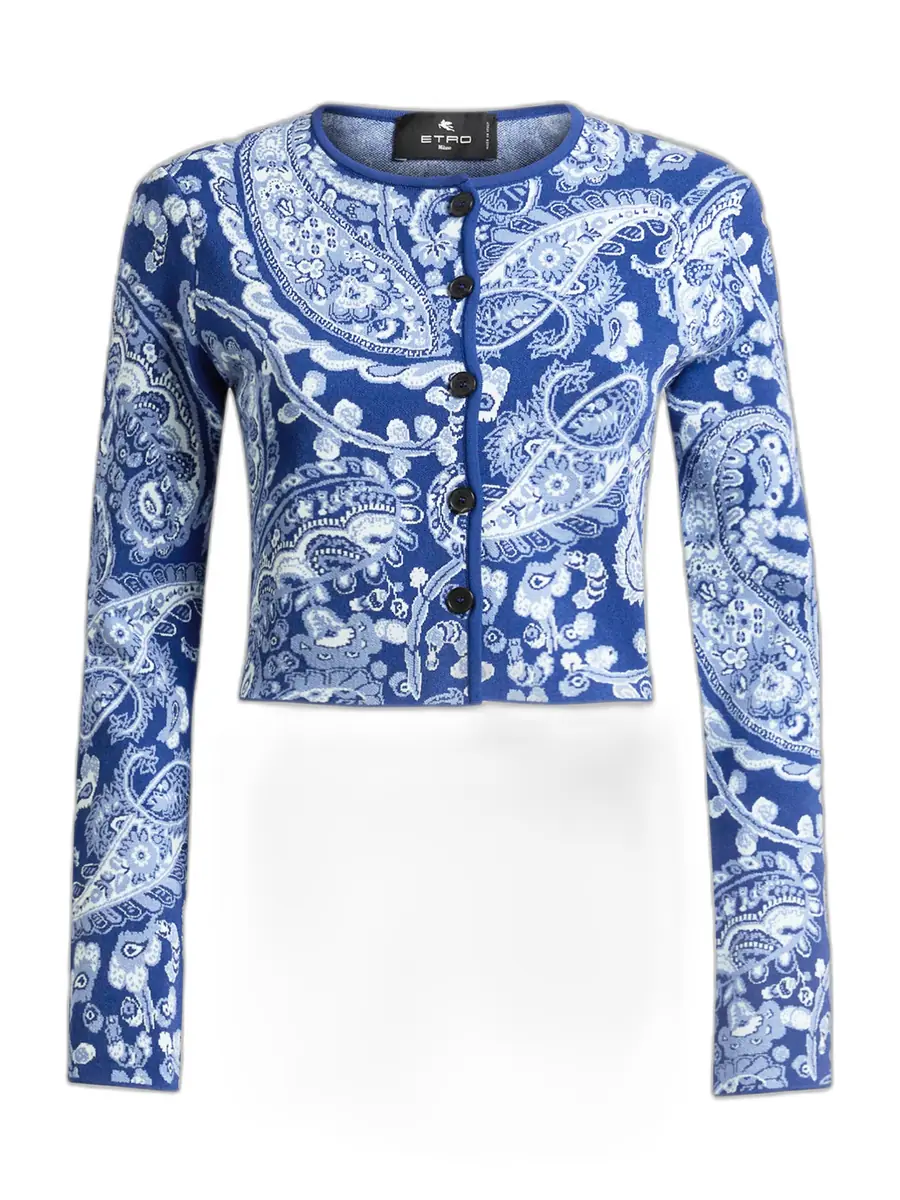 Etro Paisley Cropped Jacquard Cardigan
