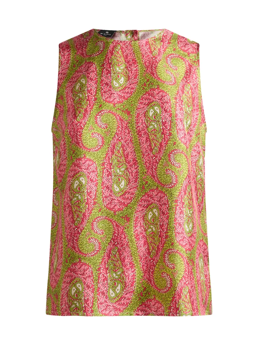 Etro Paisley Satin Sleeveless Top