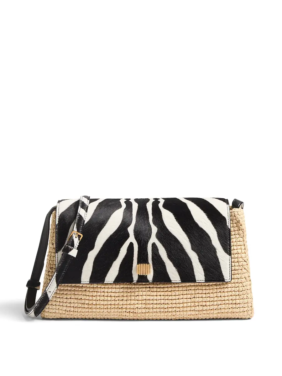 Khaite Raffia and Zebra Haircalf Audrey Crossbody Bag