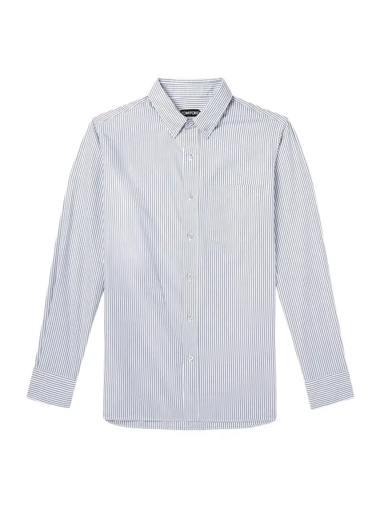 Tom Ford Button-Down Collar Striped Cotton and Lyocell-Blend Oxford Shirt - Men