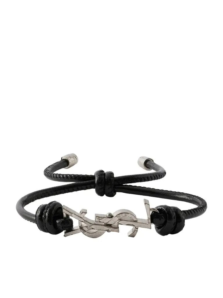 Saint Laurent Silver-Tone and Leather Bracelet - Men