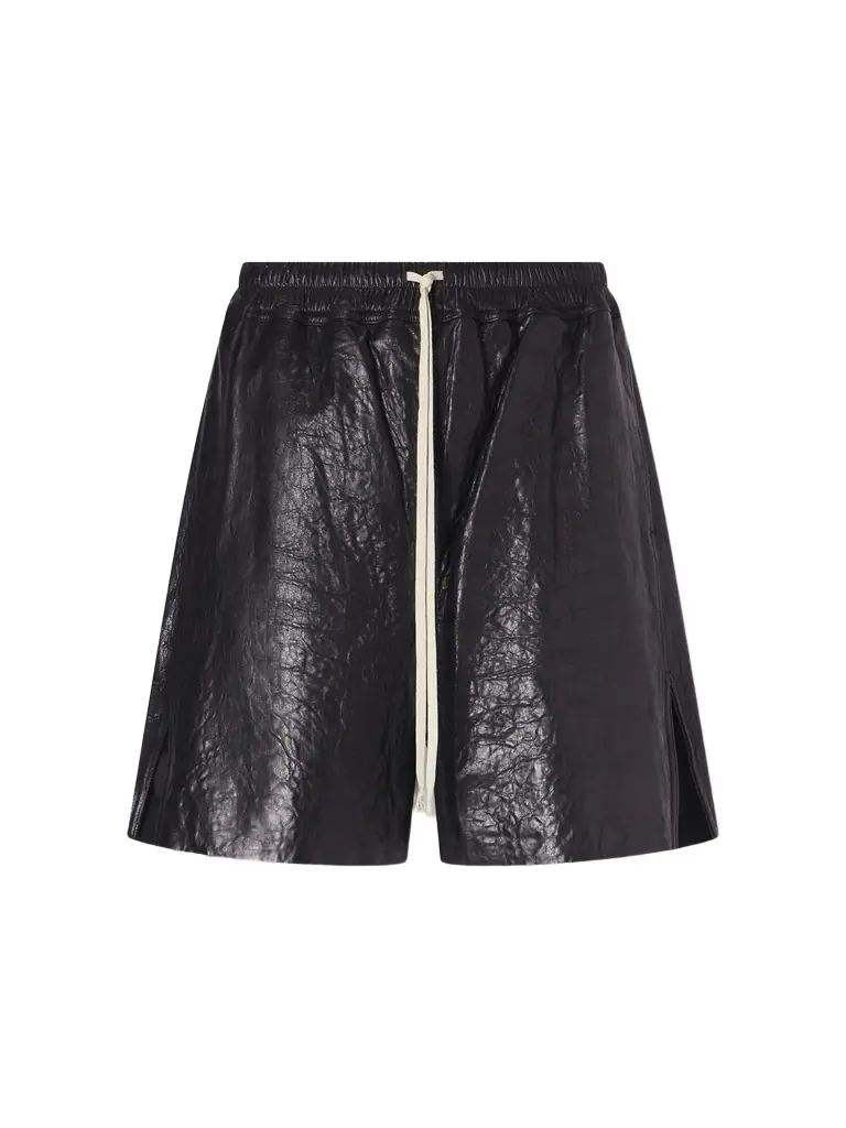 Rick Owens Wide-Leg Textured Leather Drawstring Shorts - Men