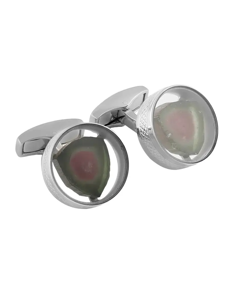 Tateossian Watermelon Tourmaline Round Cuff Links