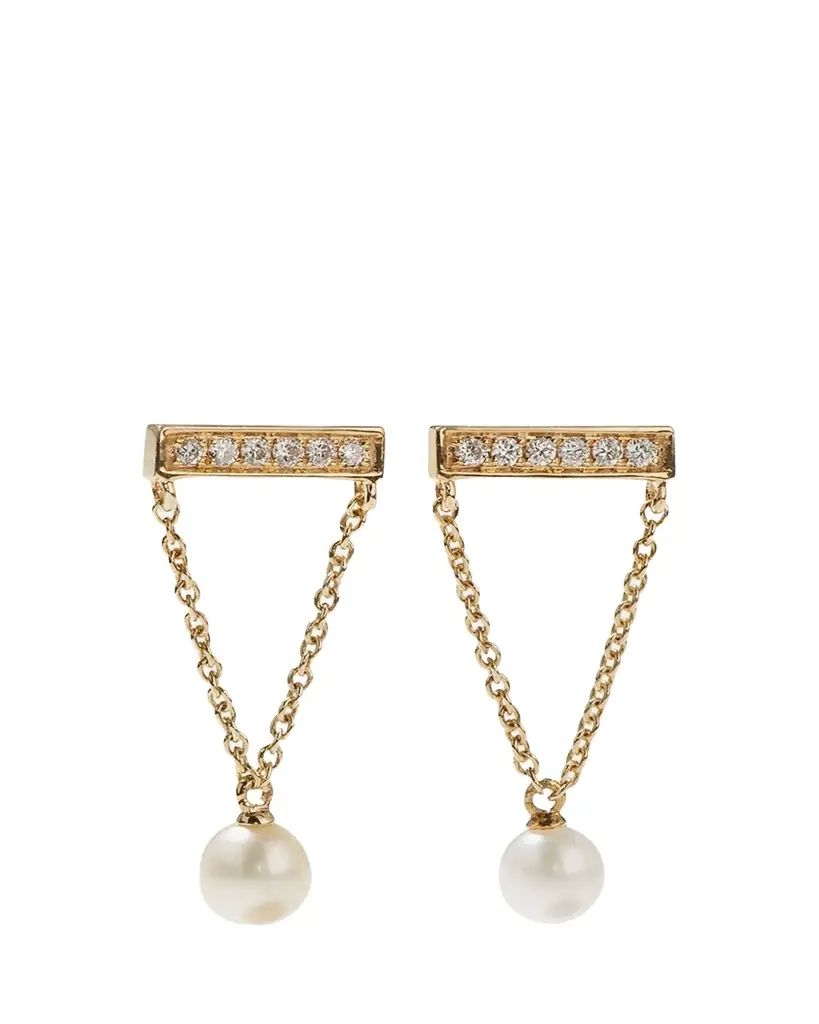 Sydney Evan 14k Diamond Bar & Pearl Earrings