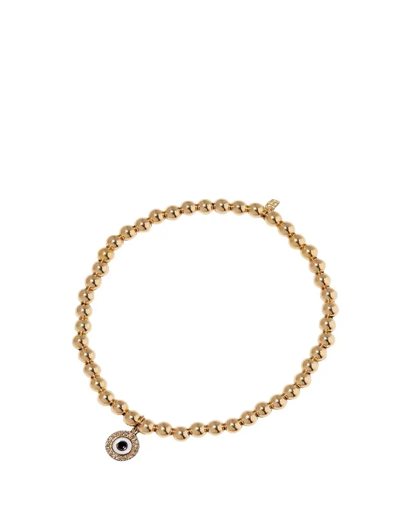 Sydney Evan 14k Gold 4mm Bead & Diamond Evil Eye Bracelet