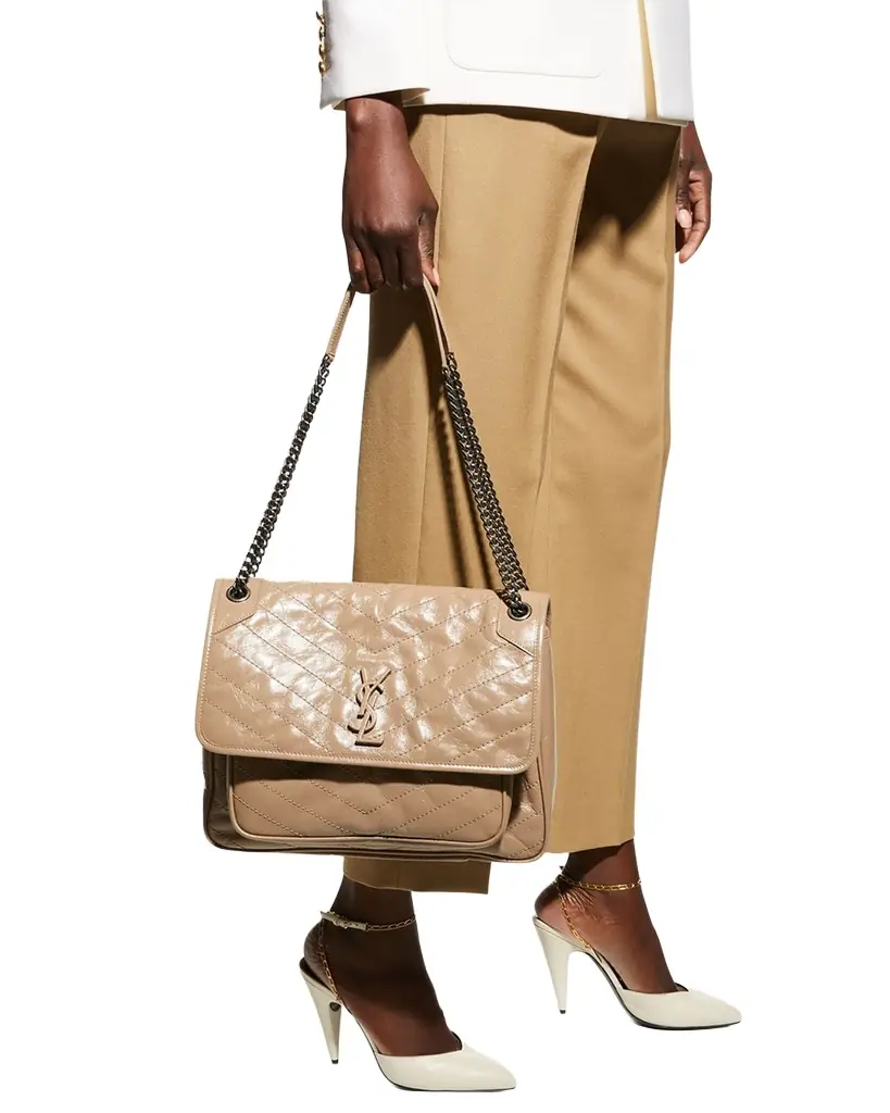 Saint Laurent Niki Large Flap YSL Shoulder Bag in Crinkled Leather