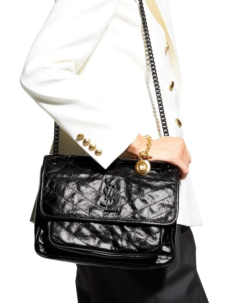 Saint Laurent Niki Medium Flap YSL Shoulder Bag in Crinkled Leather