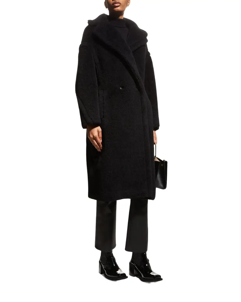 Max Mara Alpaca-Silk Teddy Knit Coat, Black