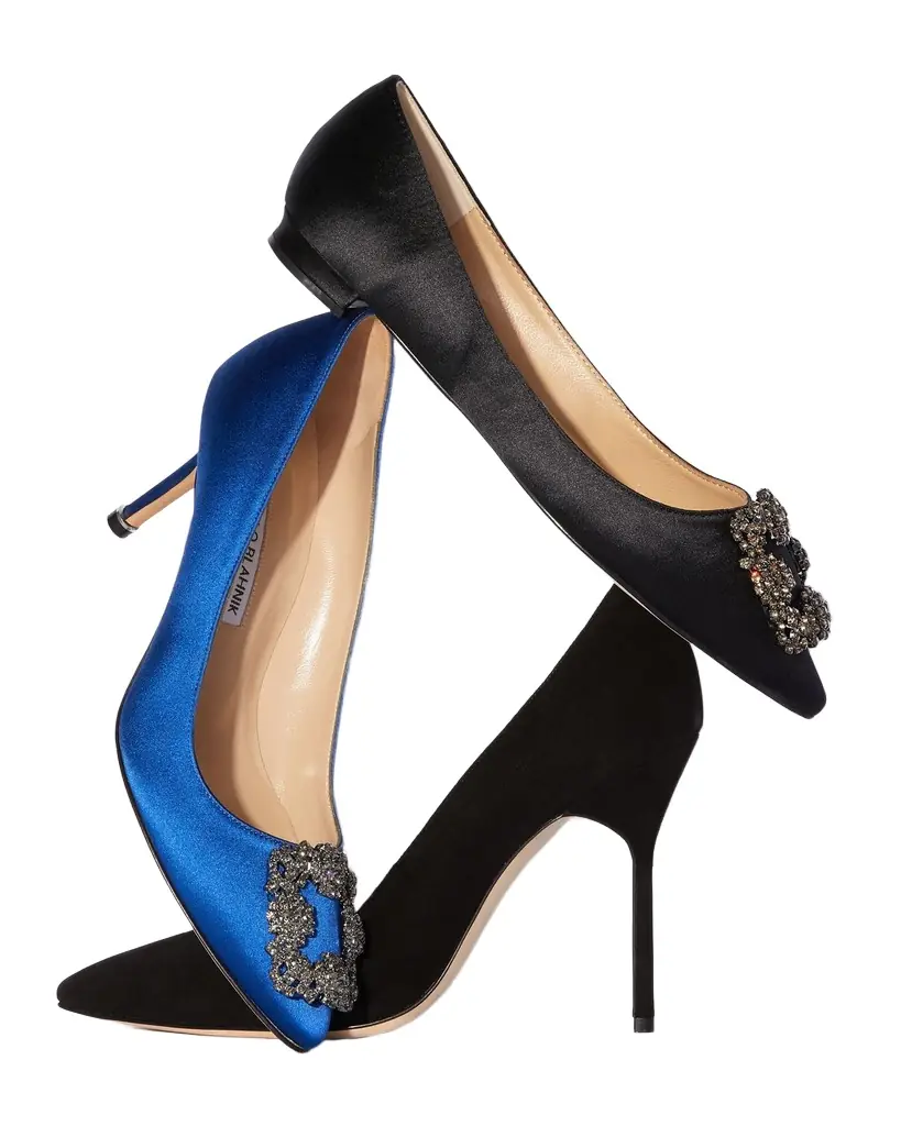 Manolo Blahnik Hangisi Crystal-Buckle Satin Flat