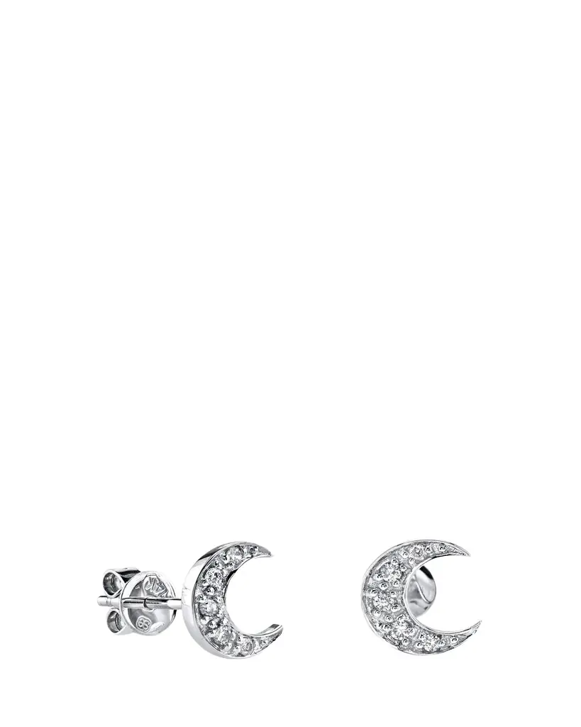 Sydney Evan 14k Pave Diamond Crescent Moon Single Stud Earring