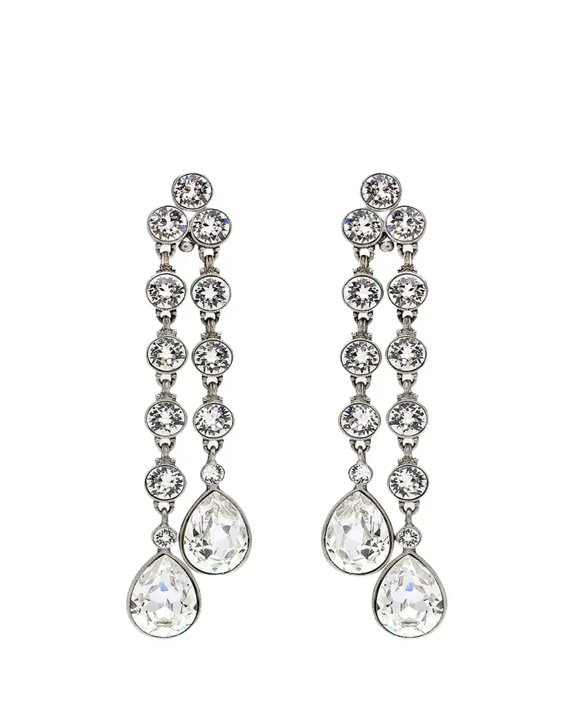 Ben-Amun Double Teardrop Crystal Dangle Clip Earrings