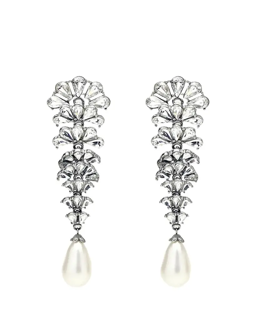 Ben-Amun Crystal Fan Earrings w/ Pearly Teardrop