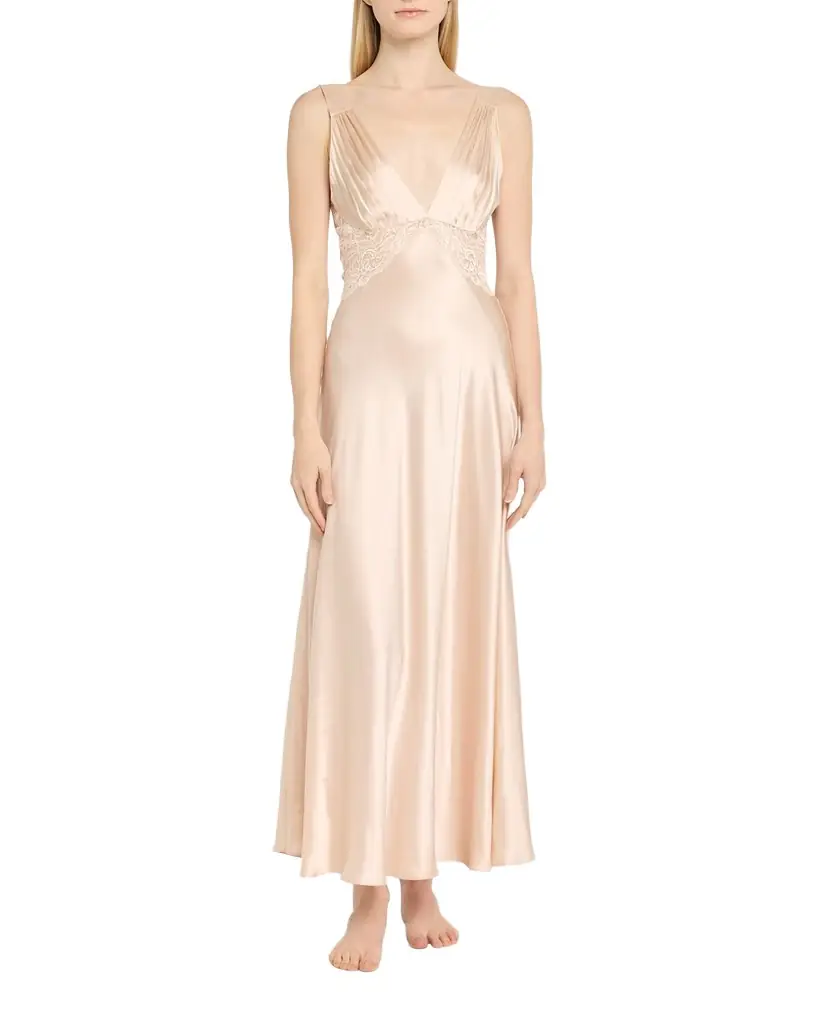 Christine Lingerie Bijoux Lace-Inset Silk Gown