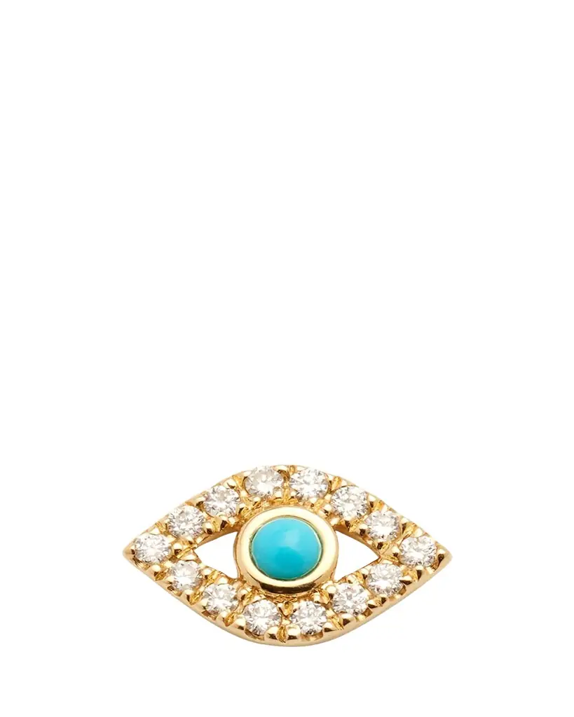Sydney Evan Small Turquoise Cabochon & Diamond Evil Eye Single Earring