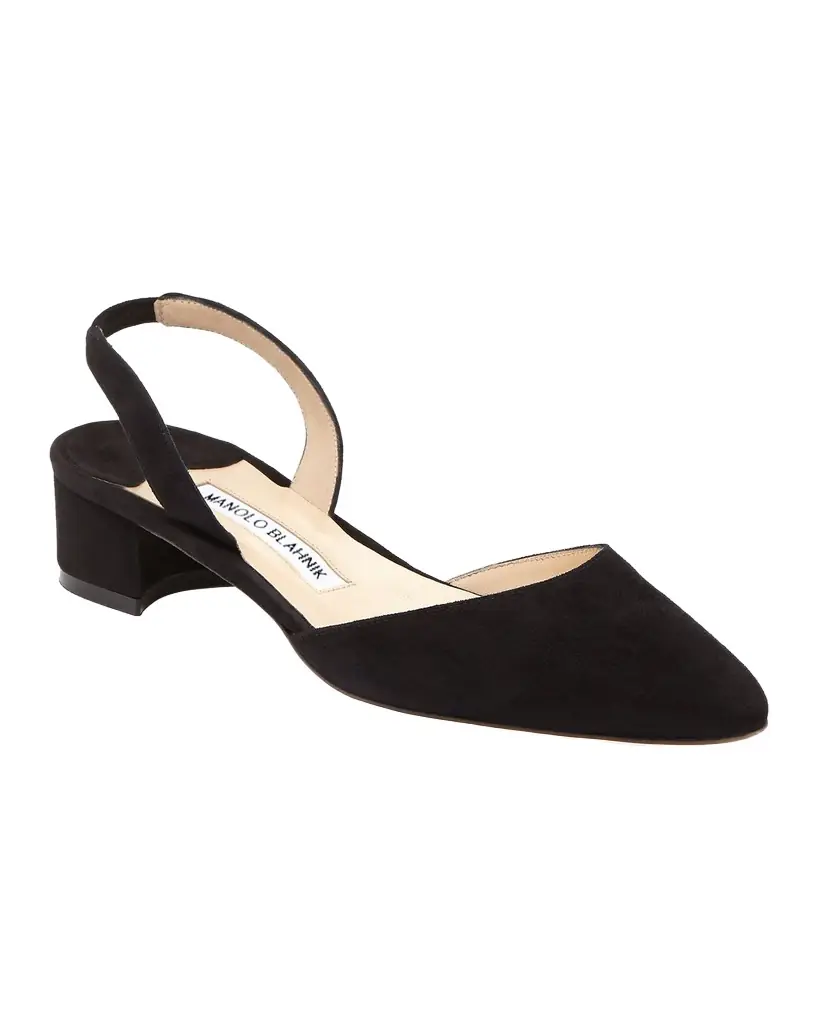 Manolo Blahnik Aspro Suede Block-Heel Slingback Pump